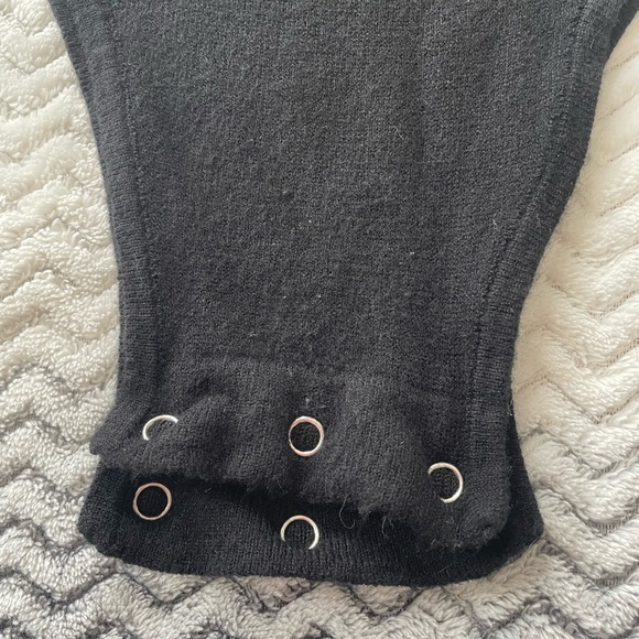 VGUC L’ecole Dês Femmes Women’s Knit Black Bodysuit w/ Lace Sleeve Detail Sz S - Picture 4 of 11